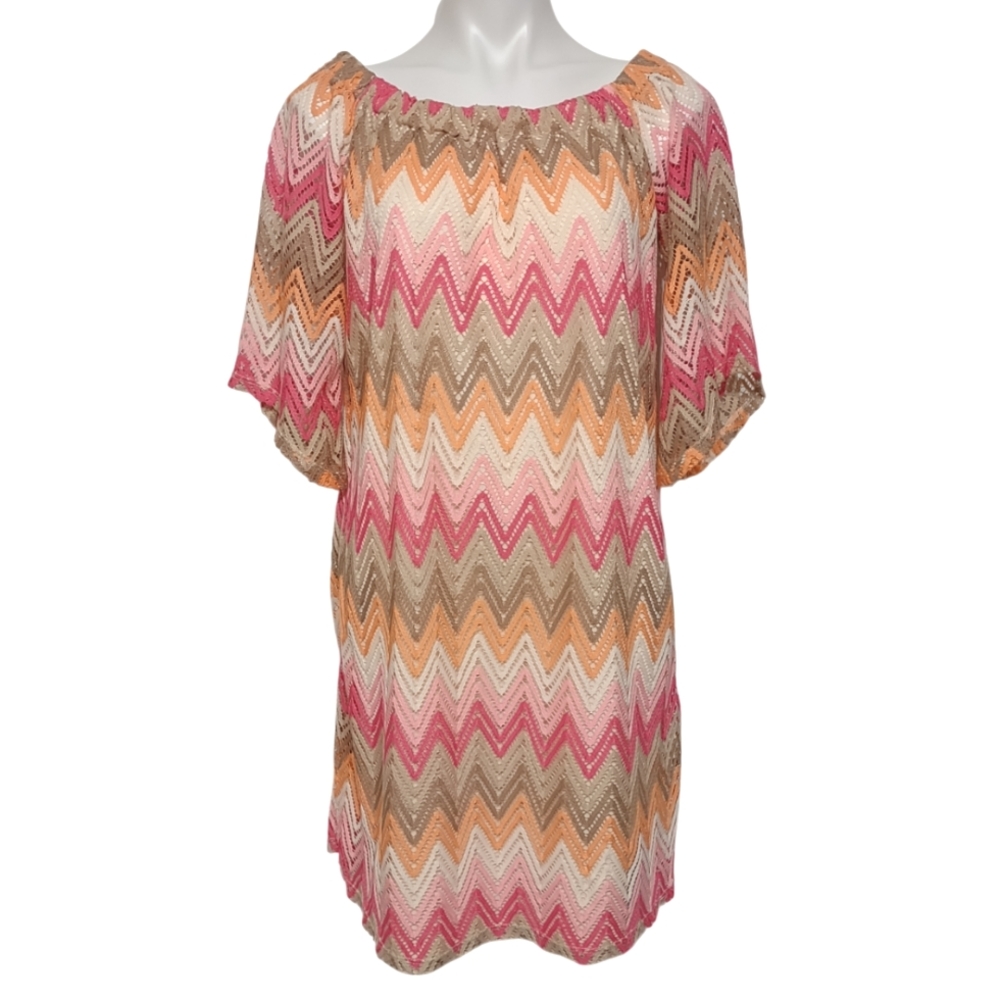 Tacera Multicolor Chevron Knit Mini Dress 3/4 Sleeve Retro Boho Size 1X - Picture 4 of 10